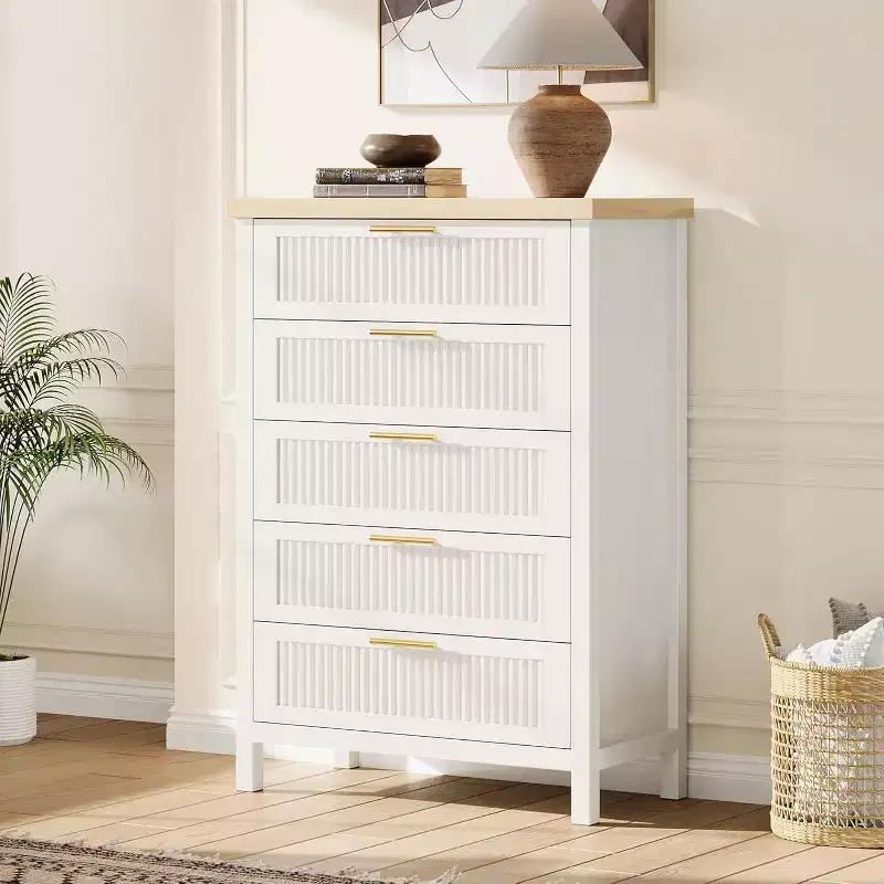 5-Drawer Farmhouse Dresser – Wooden Chest of Drawers, TV Stand Style for Bedroom, Living Room & Hallway