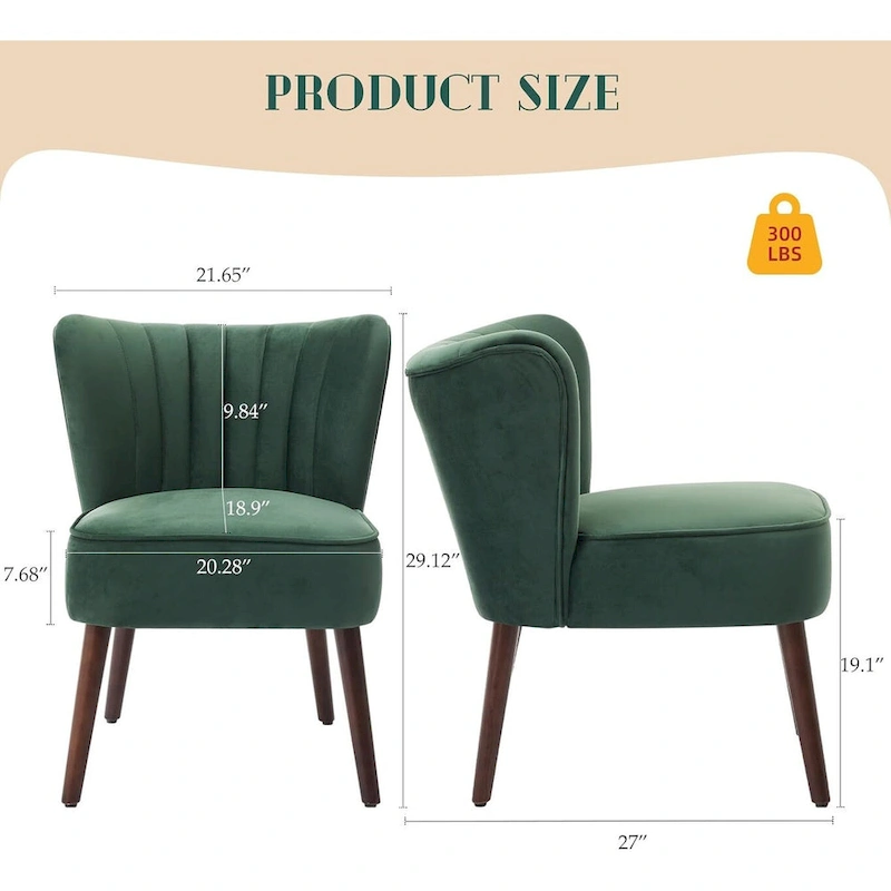 Modern Velvet Accent Chair, Soft Upholstered Living Room Chair with Wooden Legs