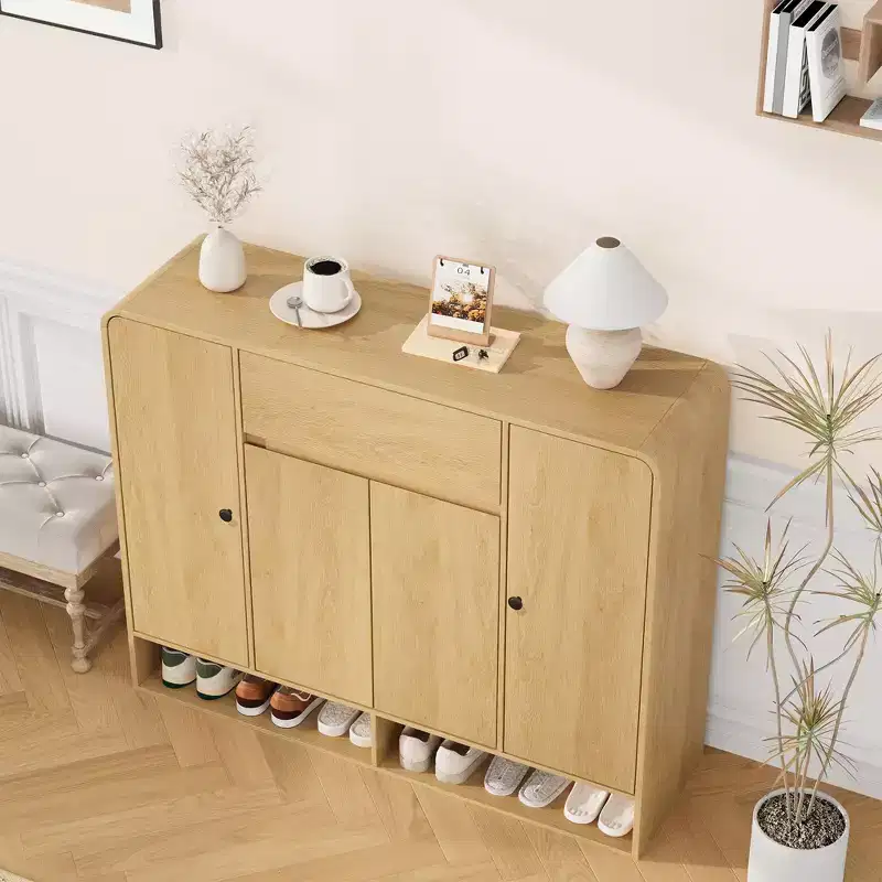 47.2 Freestanding Shoe Storage Cabinet with 4 Doors, 1 Drawer & Rounded Corner, Narrow Large Capacity Organizer for Entryway, Hallway & Living Room