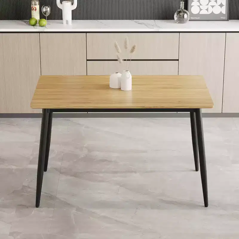 Modern Minimalist MDF Dining Table with Black Metal Legs