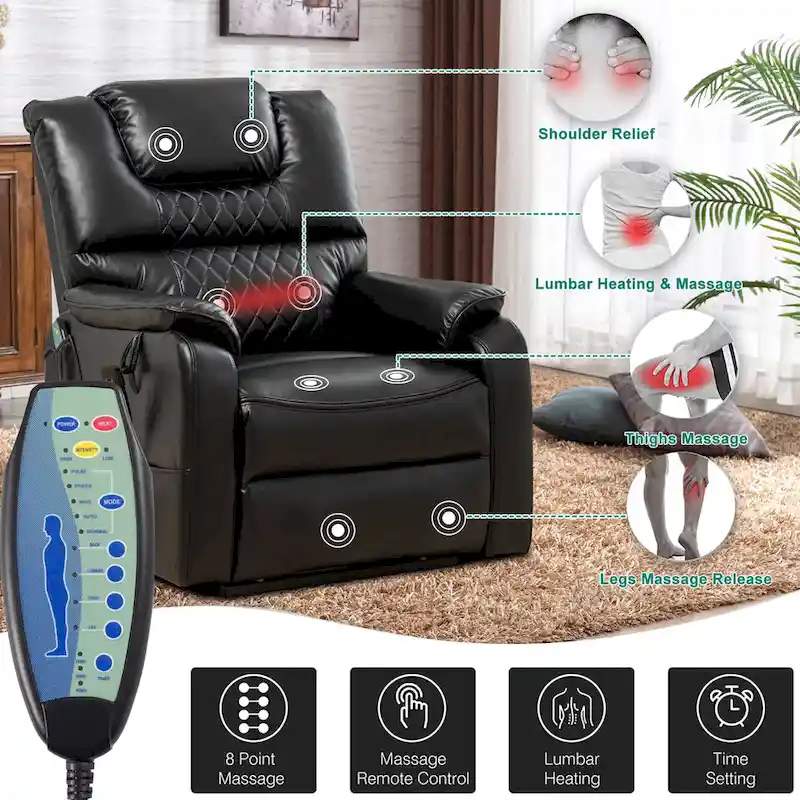 35.5W Dual Electric Power Lift Recliner,Massage&Heat,180 degrees