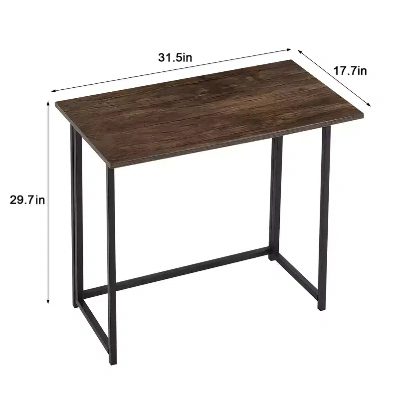 VECELO 31.5 in. Folding Computer Desk, Sturdy Steel Writing Desk, Laptop Table for Home or Office, Retro Brown