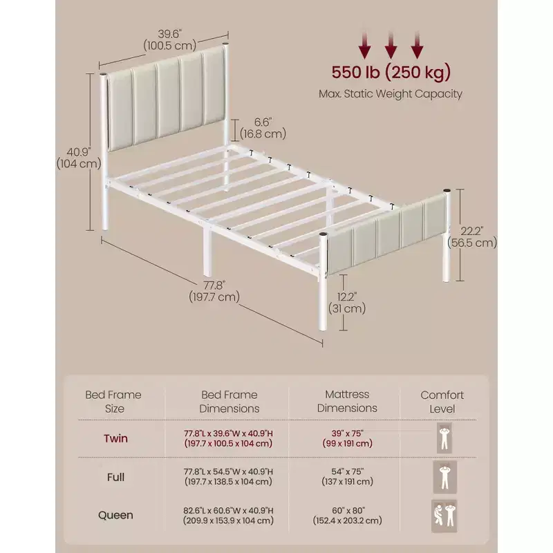 Twin Bed Frame with Upholstered Headboard