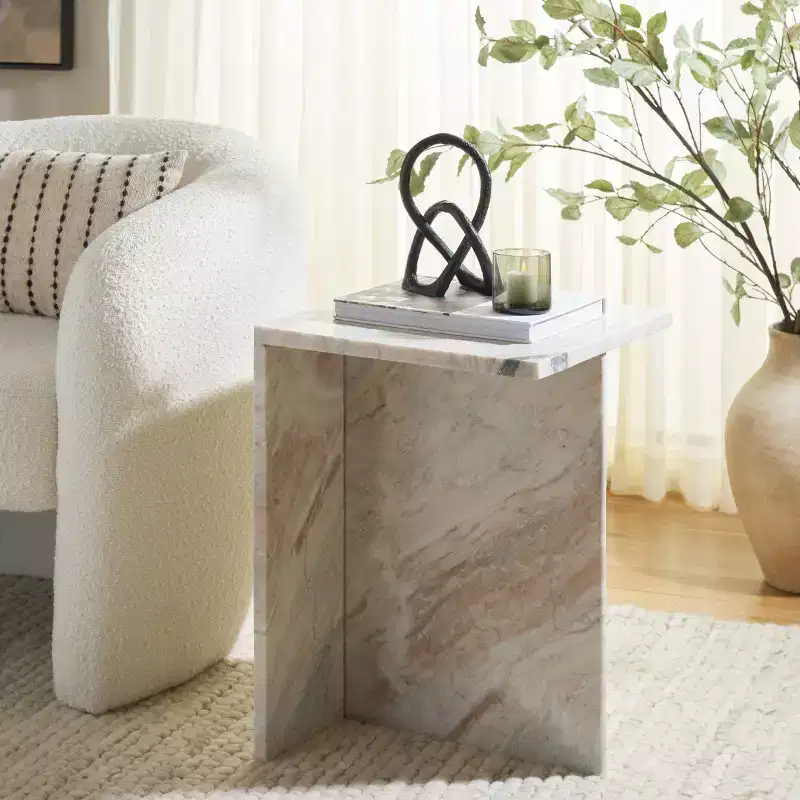Square Marble Side Table - Gray