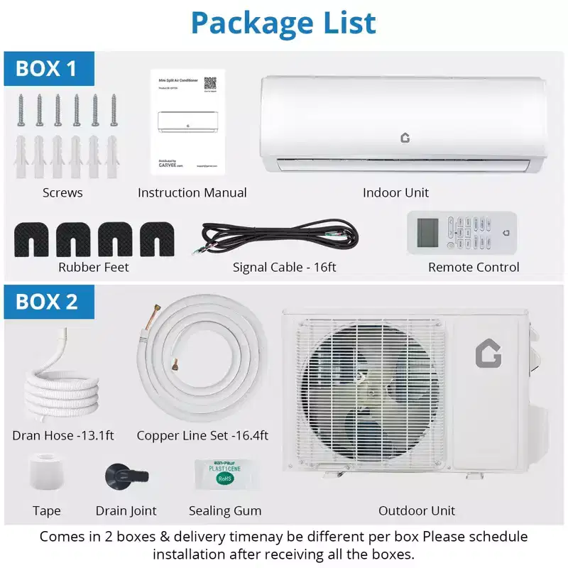 12,000 BTU Ductless Mini Split AC System, 20 SEER2 R45 Series Wifi Enabled Ductless AC Cool Up to 750 Sq. Ft, Complete Installation Kit, 208V/230V