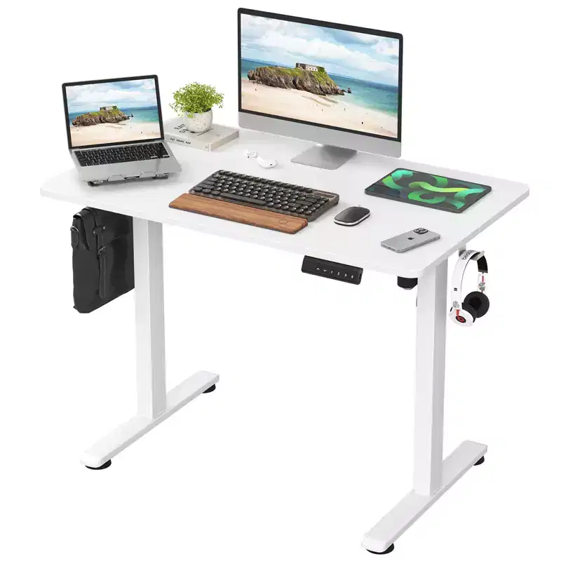 JVNOXK 40 x 24-inch Electric Height-Adjustable Desk Adjustable Height Sit-Stand Home Office Desk with Extension Panel White