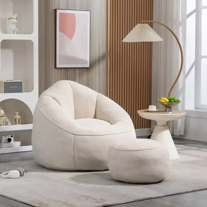 TUYOHW Bean Bag Chair with Upholstered Footrest, Padded Foam Floor Chair for Total Relaxation, Comfy Sofa Chair Set for Living Room, Bedroom
