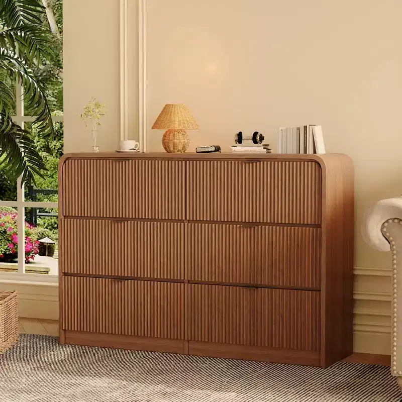 Fluted 8 Drawer Wide Dresser with Rounded Edges, Modern Chest of Drawers, Versatile Storage for Bedroom, Living Room and Hallway
