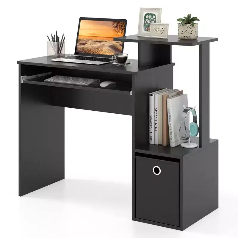 Costway Home Office Computer Desk Space-saving Study Writing Desk with Keyboard Tray White/Black