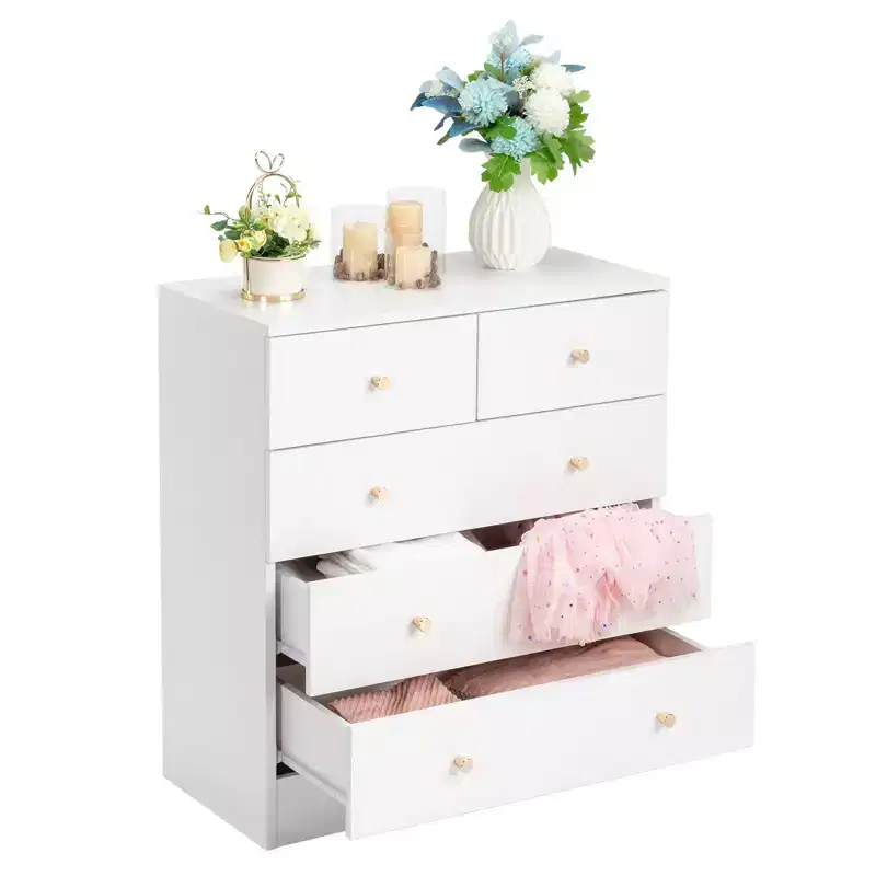 5-Drawer White Particle Board 25.98in. W Chest of Drawer