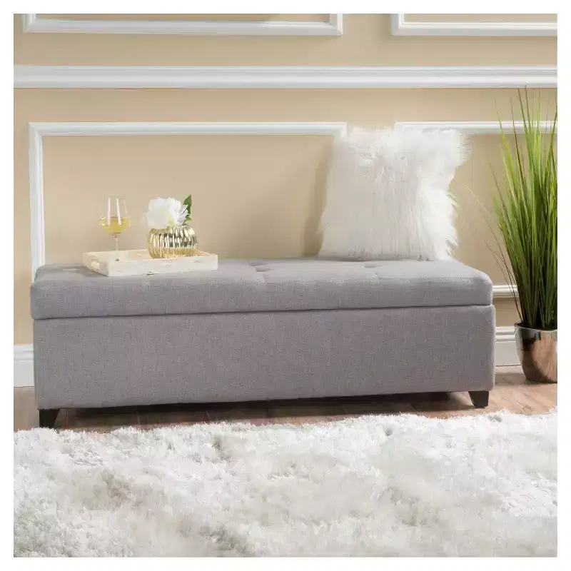 Brentwood Storage Ottoman - Gray - Christopher Knight Home: Tufted Lid, Pressure Hinges, Polyester