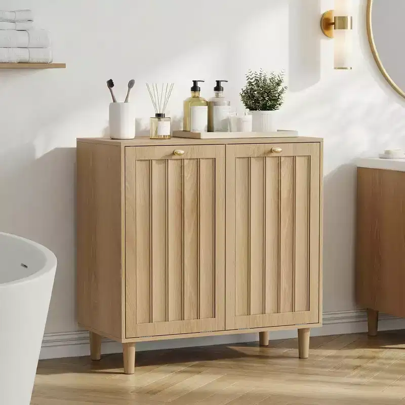 Modern 70 Wooden Laundry Hamper Cabinet with Removable Basket
