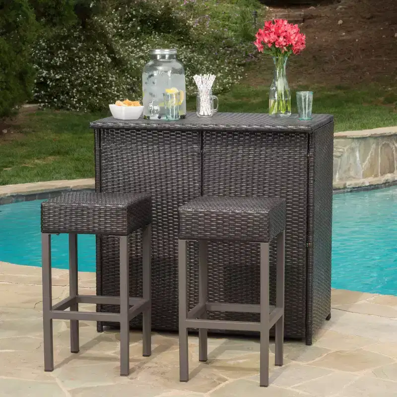 Christopher Knight Home Toronto 3 Piece Patio Traditional Rattan Bar Set