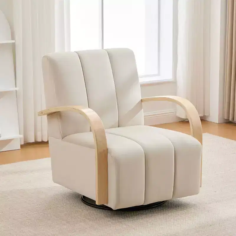Okak Mid-Century Upholstered Swivel Lounge Chair with Solid Wood Armrests,Leisure Accent Chair for Living Rooms,Relaxation Areas