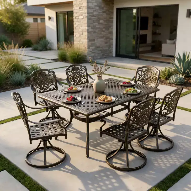 Christopher Knight Home Alistair 7 Piece Outdoor Aluminium Swivel Dining Chairs with Expandable Table
