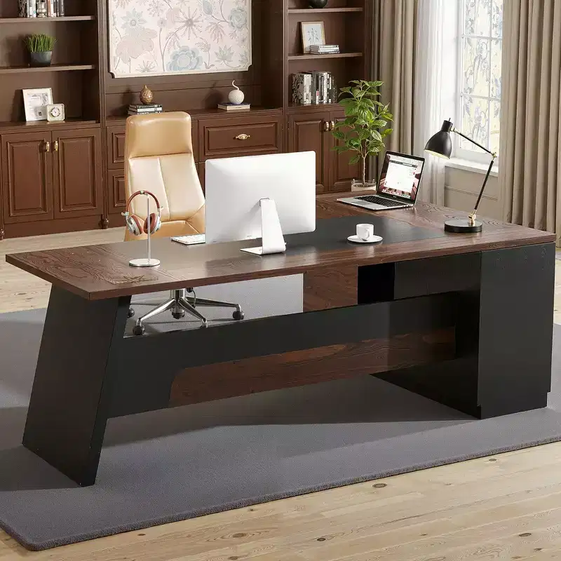 L-Shaped Desk with Mobile Filing Cabinet, Heavy-Duty Metal Frame & 1.2-Inch Compressed Board