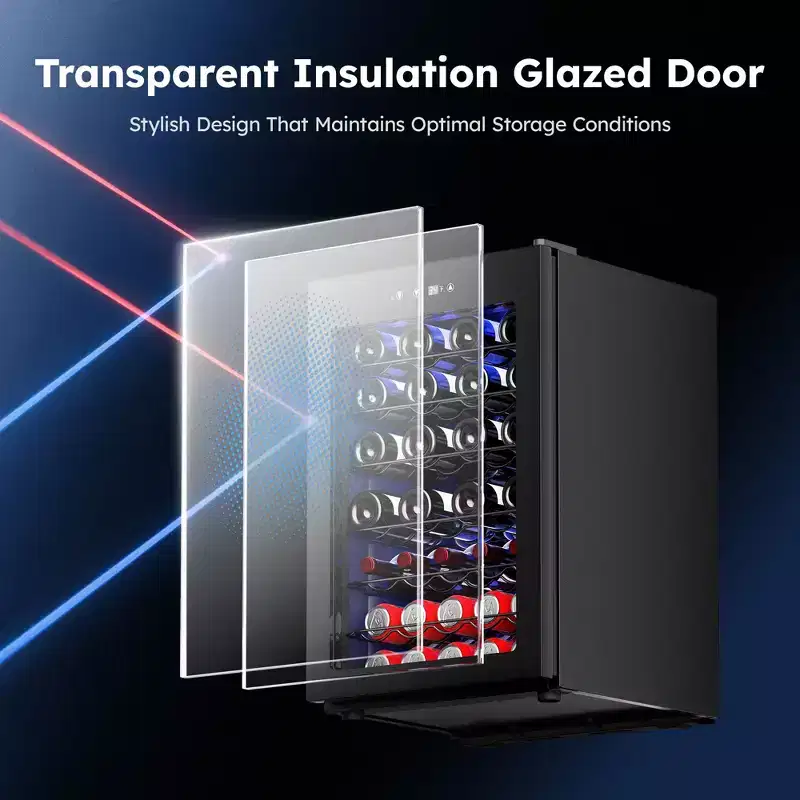 Simzlife 45 Bottle/4.5 cu. ft. Wine Fridge, Built-in Wine Refrigerator, Digital Temperature, Quiet Operation, Stainless Steel Glass Door, Black