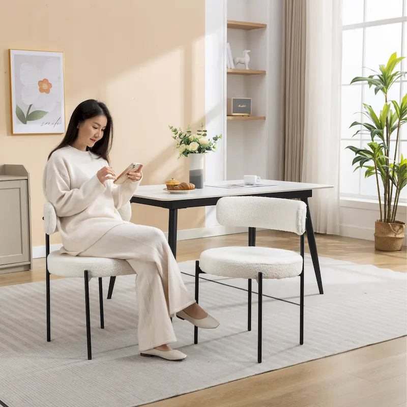 Modern Round Boucle Dining Chairs, Set of 2