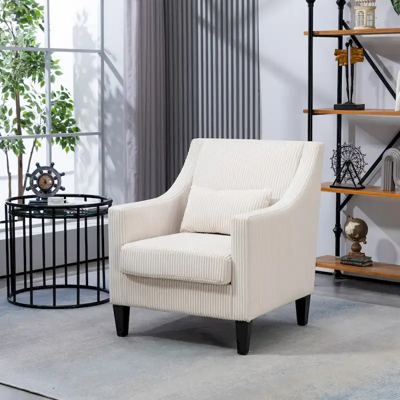 HOMEFUN Corduroy Upholstered Mid-Century Modern Wood Frame Armchair for Living Room