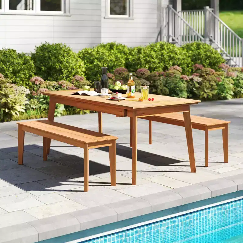 Costway 2PCS 55 Teak Wood Bench 3-Person Backless Seating w/ 880 LBS Weight Capacity