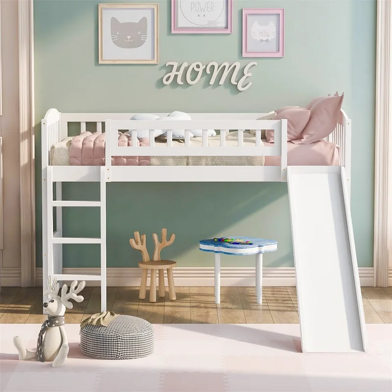 Twin size Loft Bed with Slide and Ladder