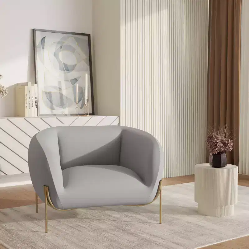 Modern Velvet Accent Chair - Single-Seater Sofa with Gold Iron Legs and Contoured Backrest