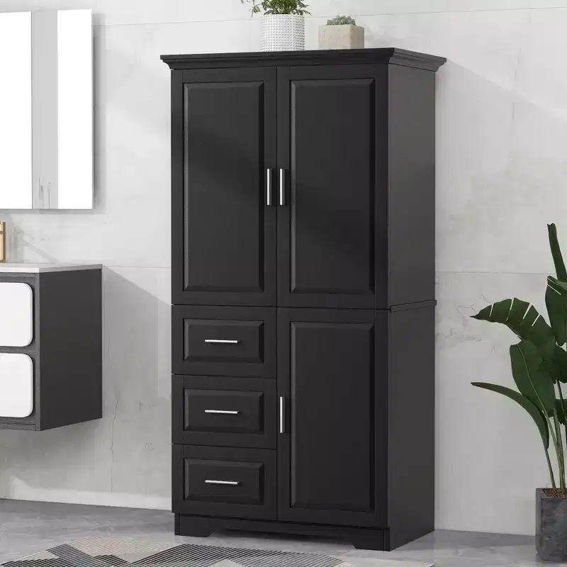 GDFStudio Sienna Modern Wood Tall Bathroom Storage Cabinet with Drawers and Adjustable Shelves