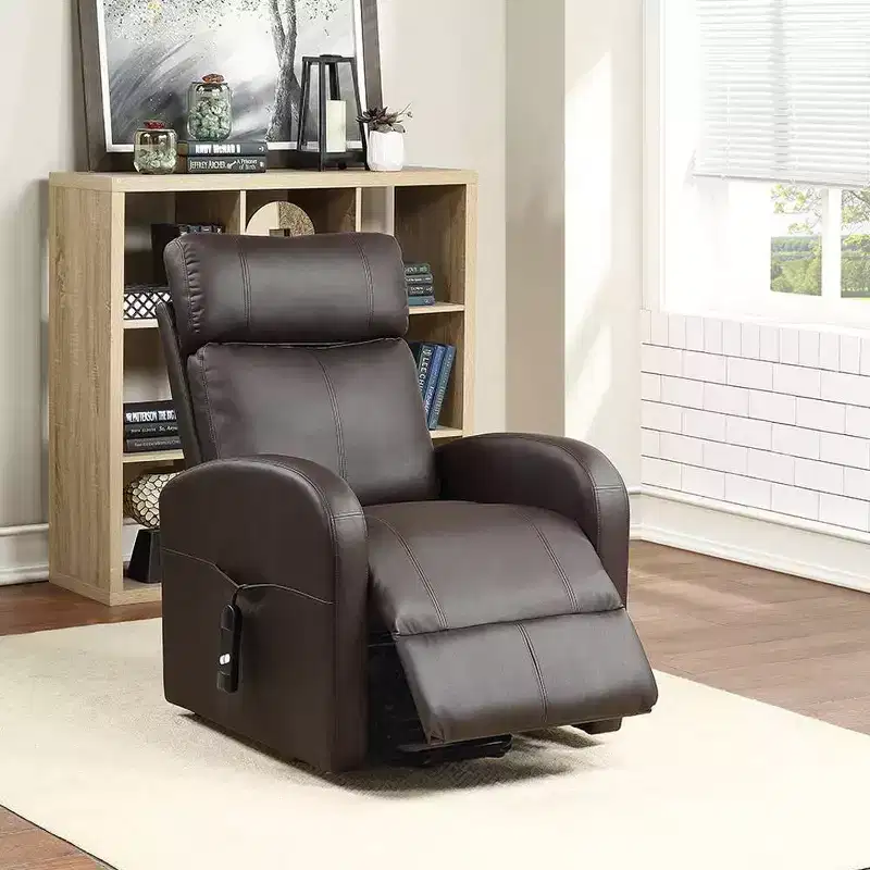 42" Ricardo PU Leather Power Recliner Brown - Acme Furniture: Swivel, Rocker, Massage Features