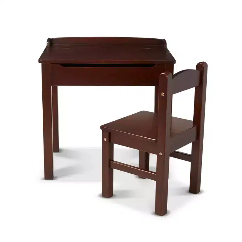 Melissa & Doug Wooden Child's Lift-Top Desk and Chair - Espresso: Office Furniture Sets, Wooden Frame, Enclosed Storage