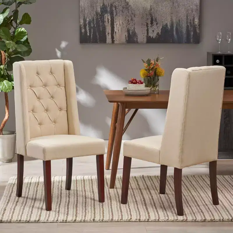 Set of 2 Upholstered Dining Chairs with High Wingback & Button-Tufted Diamond Stitching — Multiple Colors