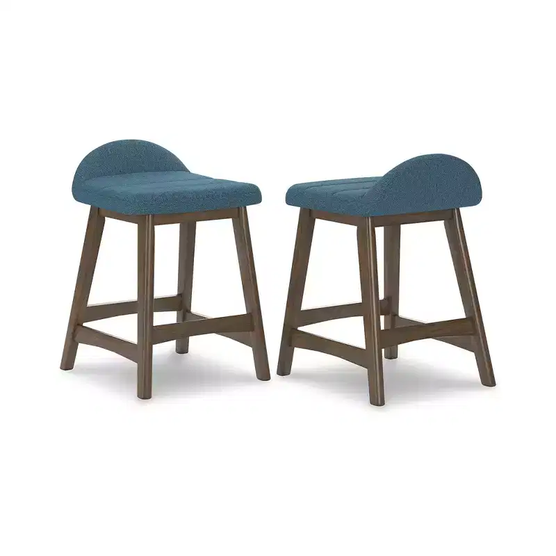 Signature Design by Ashley Lyncott Counter Height Upholstered Barstool with Foam Cushion, Set of 2, Blue