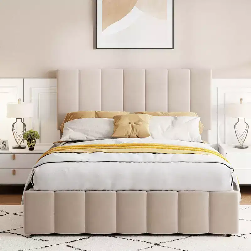Modern Style Upholstered Platform Bed with Hydraulic Storage System