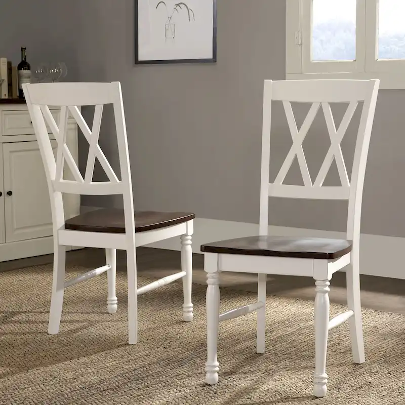 Wood Dining Chair Set of 2, Cherry & Antique White, 17.75