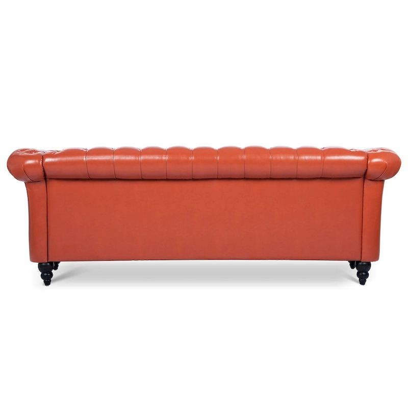 Classically Elegant 84.65 Three-Seater Rolled Arm Chesterfield Sofa in PU Leather - Sturdy Birch Legs, Soft Upholstery
