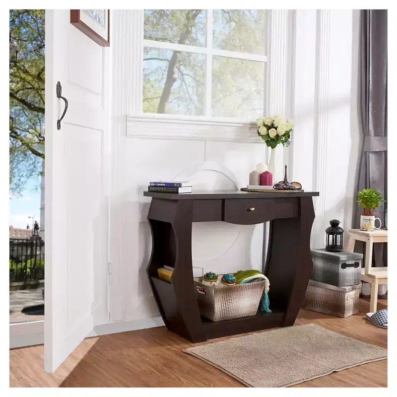Coralli Modern Cut Out Sofa Table Walnut - HOMES: Inside + Out: Arching Legs, Hidden Storage