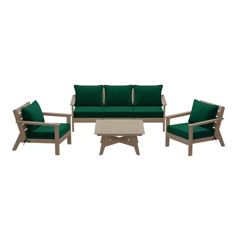 WestinTrends Avalon Outdoor 6-Piece Modular Sectional Patio Furniture Sofa Set, Weathered Wood/Green