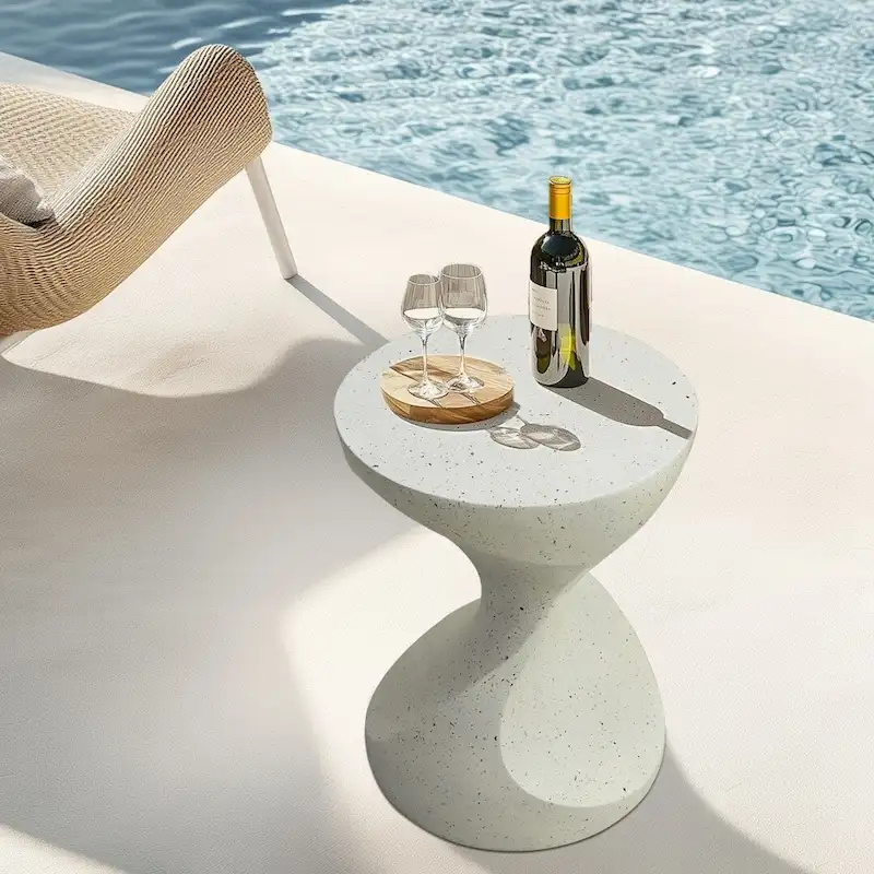 Hourglass Shaped Lightweight Concrete Patio Side Table Bedside Accent End Table - 14.76x19.68 inch