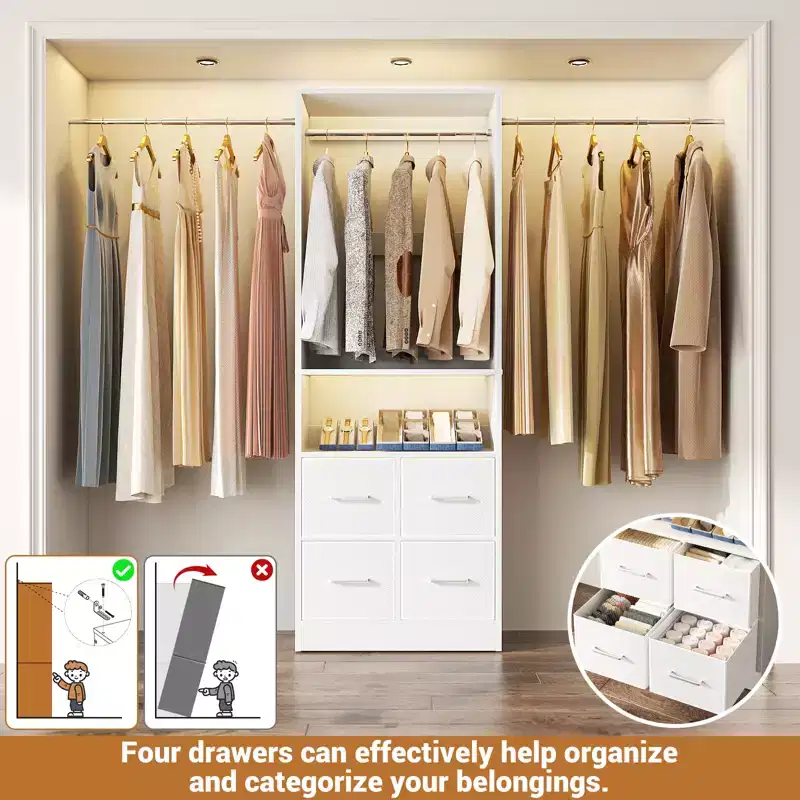 25 To 103 Closet System with Four Farbric Drawers