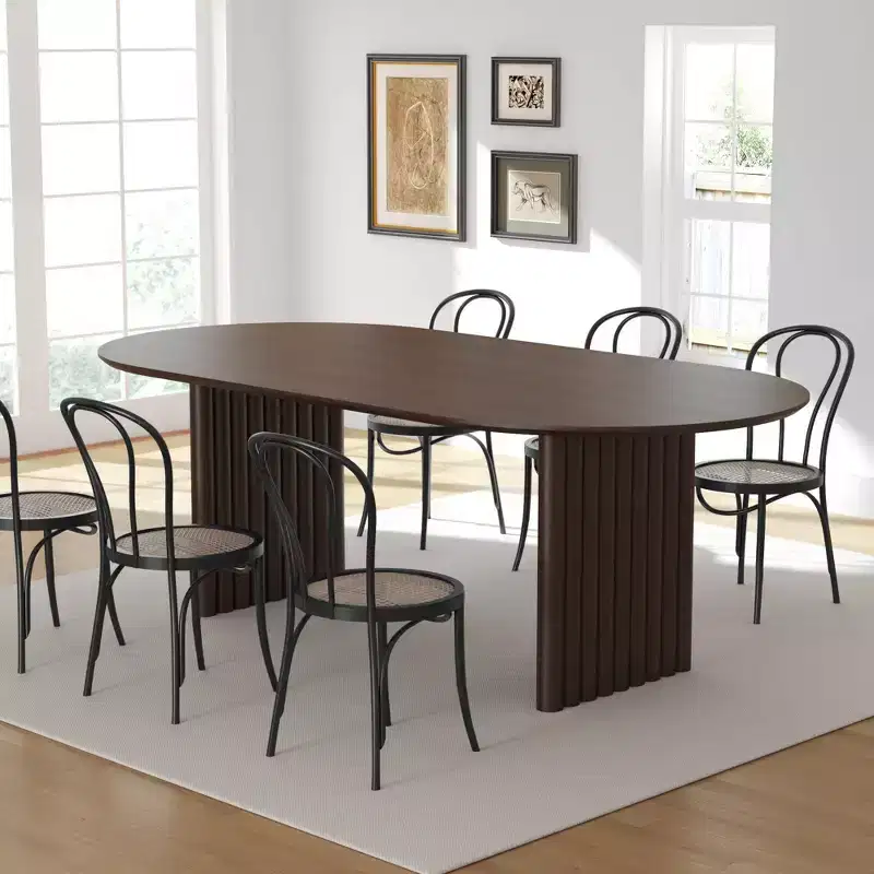 79 x 33.5 Dining Table Wood Oval Kitchen Table with Scratch-Resistant Top & Striped Legs Modern Farmhouse for Living Room Kitchen Walnut