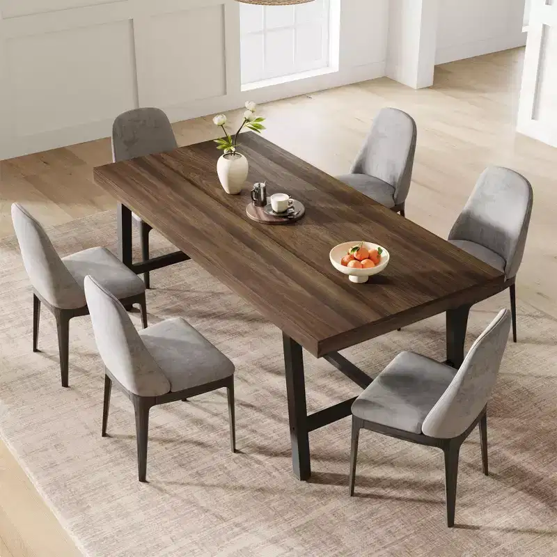 Industrial Dining Table for 6~8 People, 78.7 Long Rectangle Dining Tables, Wooden Kitchen Table