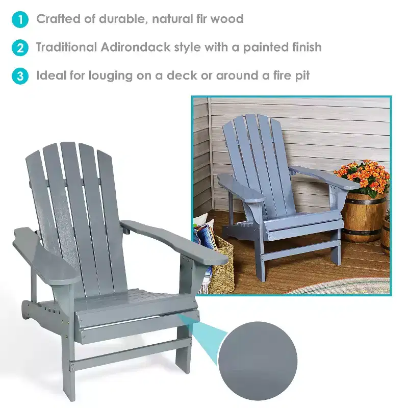 Sunnydaze Fir Wood Painted Finish Coastal Bliss Outdoor Adirondack Chair