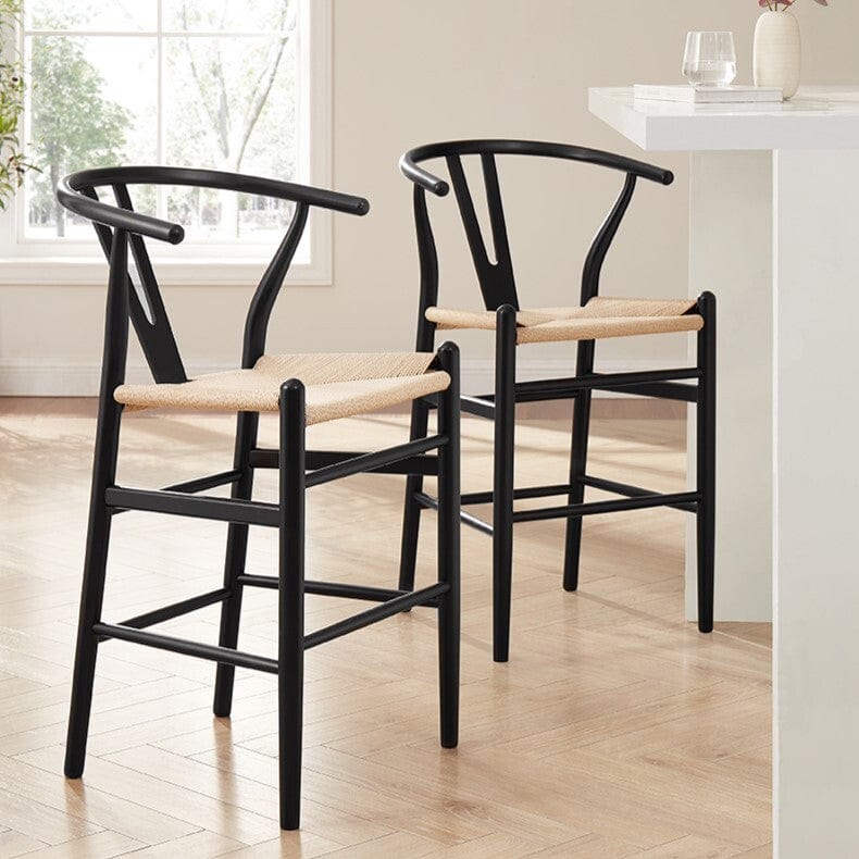 Scandi Black Birch Wood Barstool with Rope Seat for Kitchen