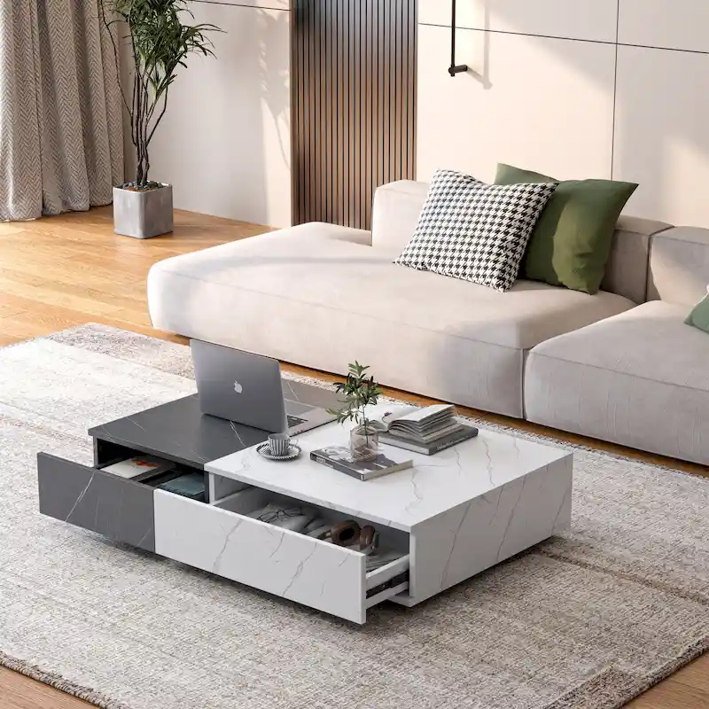 Two-Tone Coffee Table with Storage Shelf