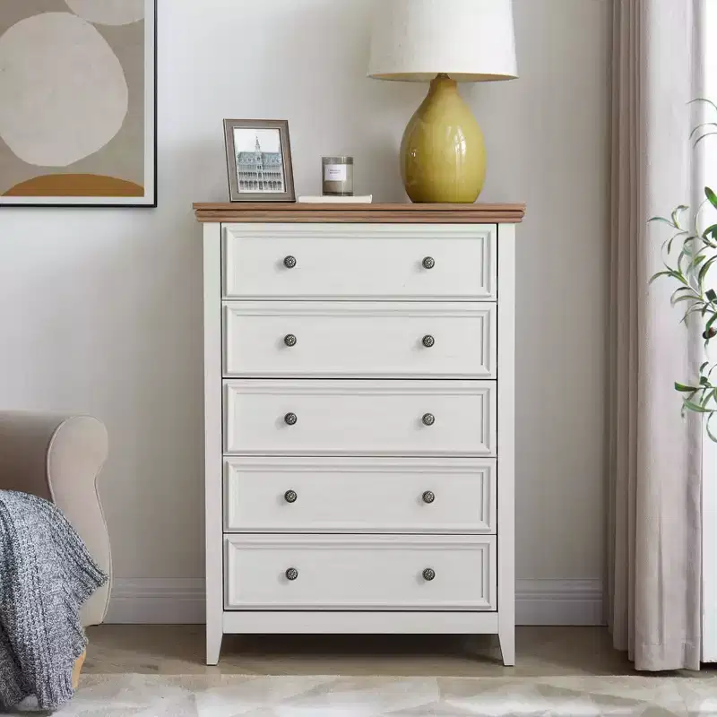 Beige Modern 5-Drawer Dresser, Single