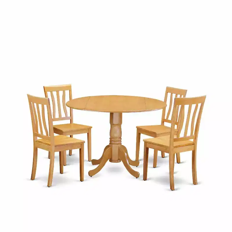 HomeStock 5-Piece Round Natural Oak Finish Solid Wood Top Dining table with 4 Chairs
