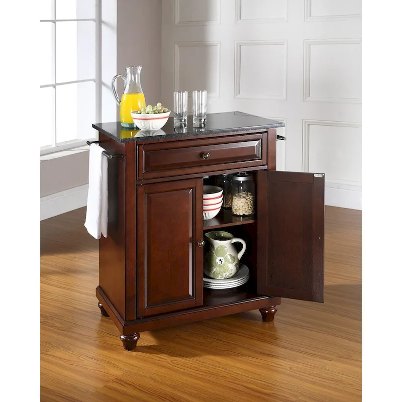 Crosley Cambridge Solid Black Granite Top Portable Kitchen Island in Vintage Mahogany Finish - 18d x 31w x 36h