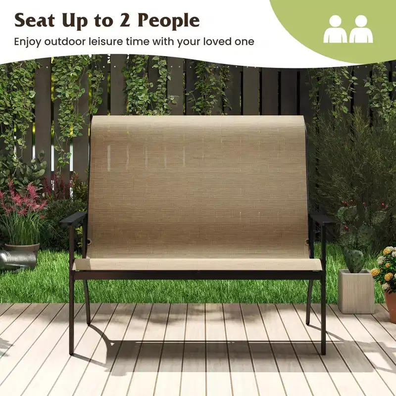 Costway 2-Person Patio Garden Bench with High Back and Armrests 880 lbs Weight Capacity