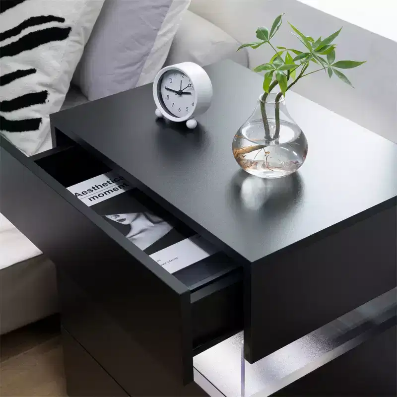 Nightstand with 3 Drawers, Modern Bed Side Table with Acrylic Board, RGB LED Lights, Bedroom End Table, Small Night Stands