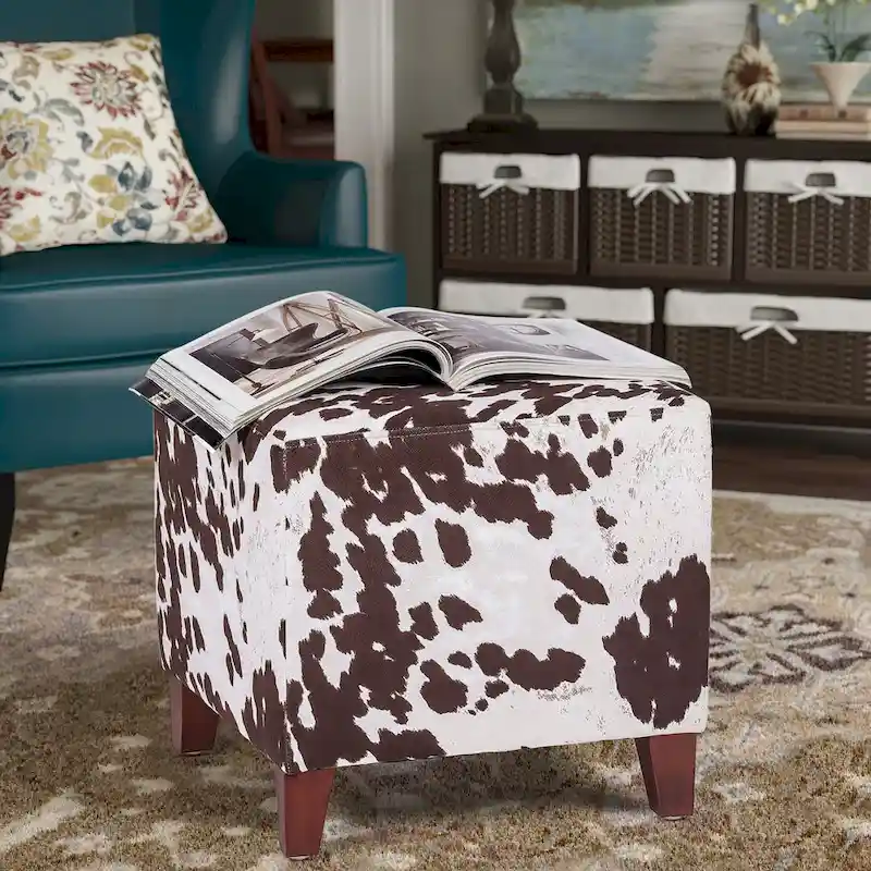 Adeco Cow Fabric Ottoman Bench Stool