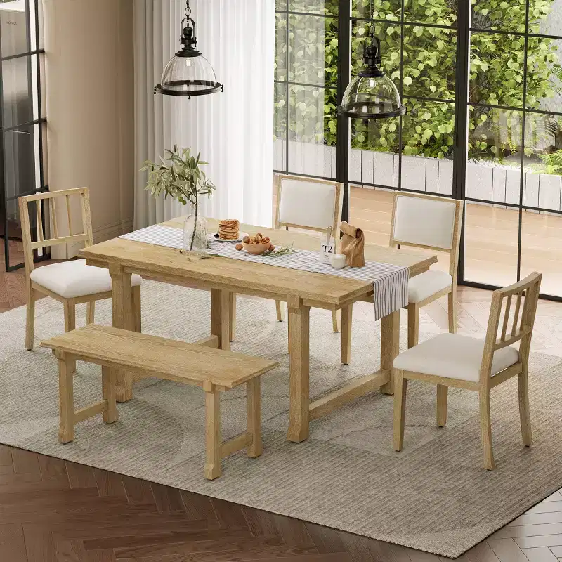 GDFStudio Dickey Space-Saving 6 Piece Farmhouse Dining Set with Solid Wood Frame